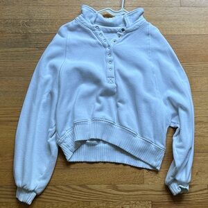 aerie White Snap-Button Funnel Neck Sweatshirt